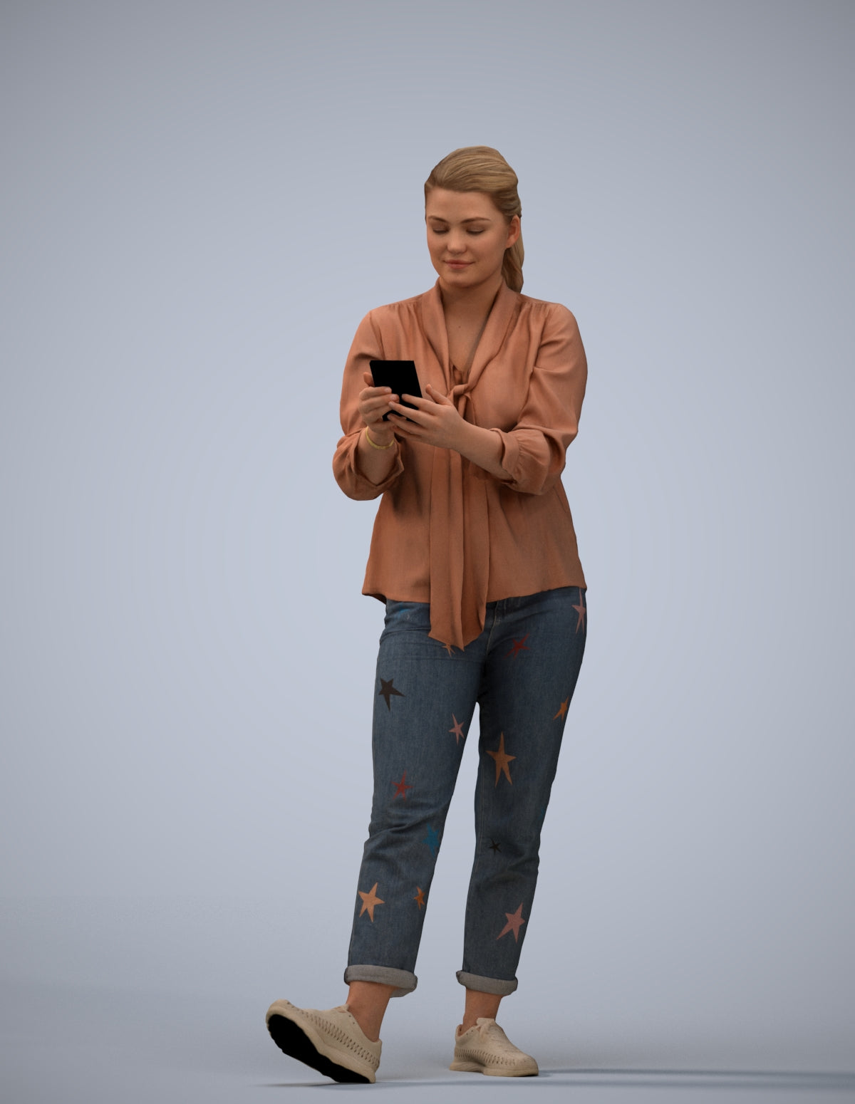 3D people model woman casual standing, scanned human for 3ds Max rendering