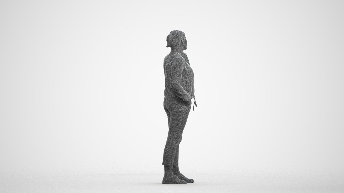 scanned 3D woman casual standing, photogrammetry people for Enscape and V-Ray, wireframe front view