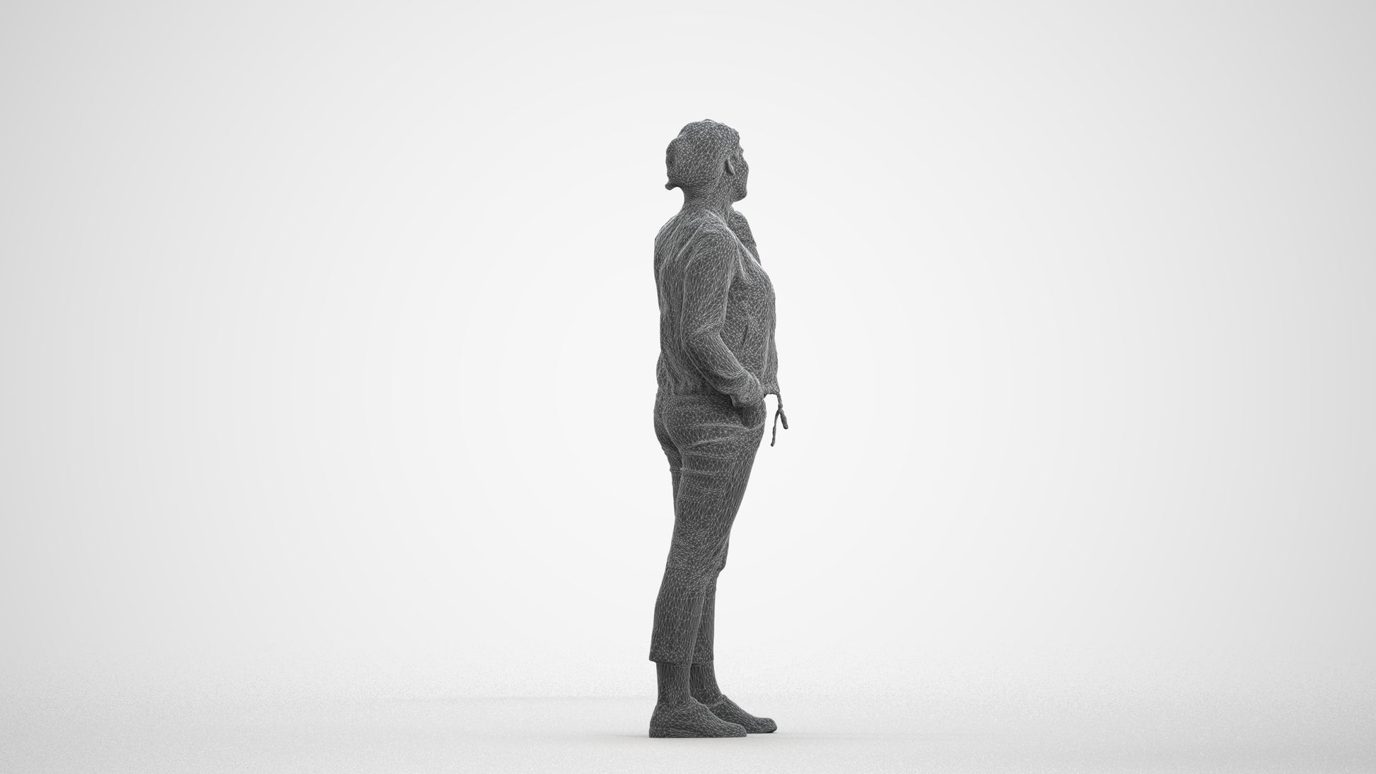 scanned 3D woman casual standing, photogrammetry people for Enscape and V-Ray, wireframe front view