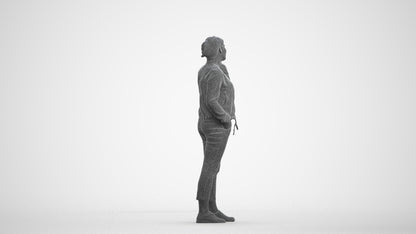 scanned 3D woman casual standing, photogrammetry people for Enscape and V-Ray, wireframe front view