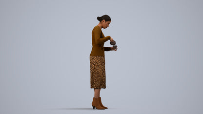 realistic 3D woman casual standing, scanned archviz people for Blender and 3ds Max, side view render