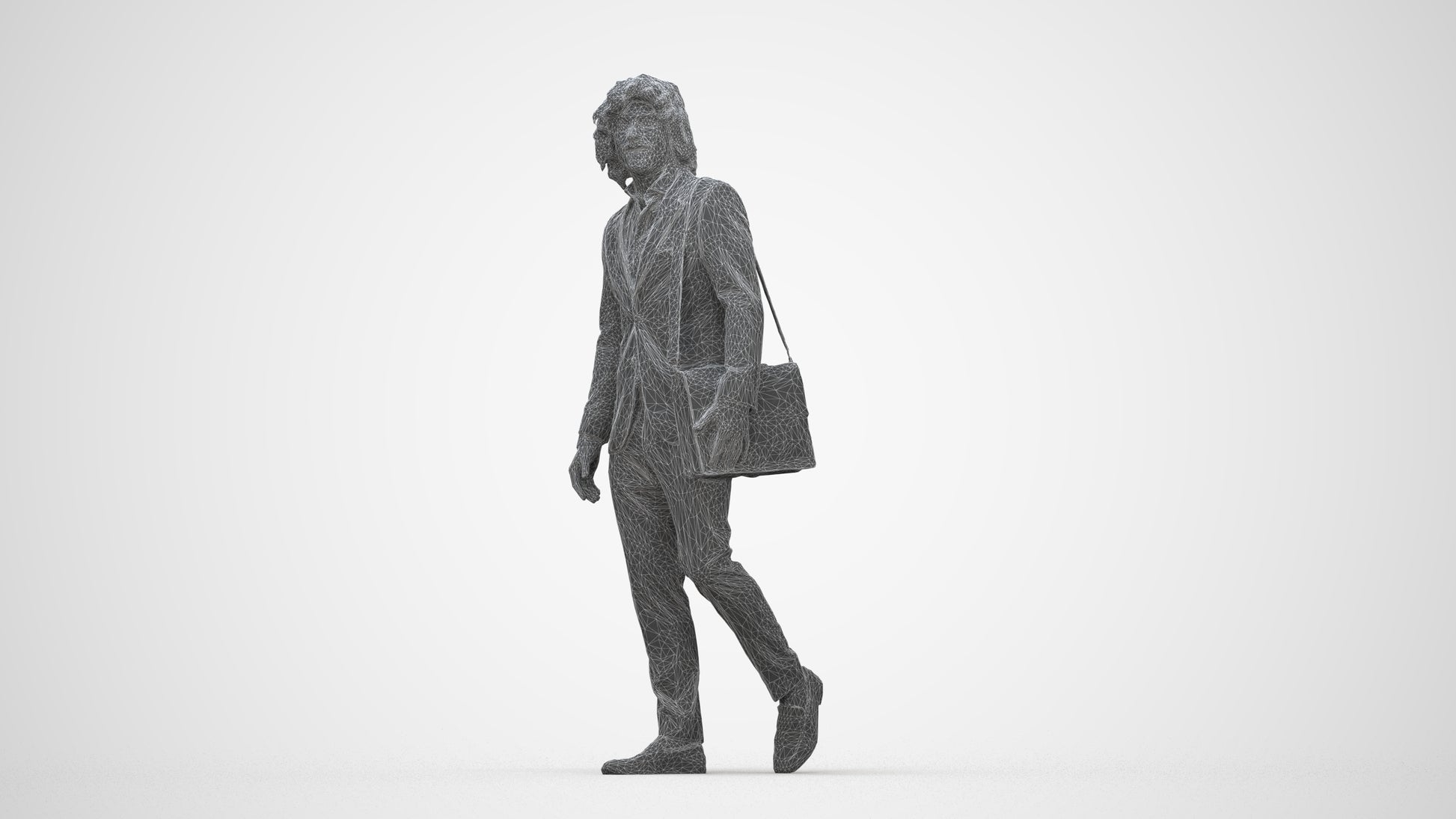 realistic 3D man business walking, scanned archviz people for Blender and 3ds Max, wireframe back view