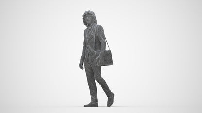 realistic 3D man business walking, scanned archviz people for Blender and 3ds Max, wireframe back view
