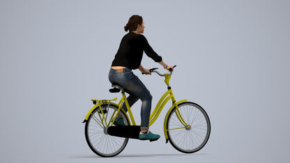 realistic 3D human woman casual cycling, archviz people FBX OBJ for Blender, side view render