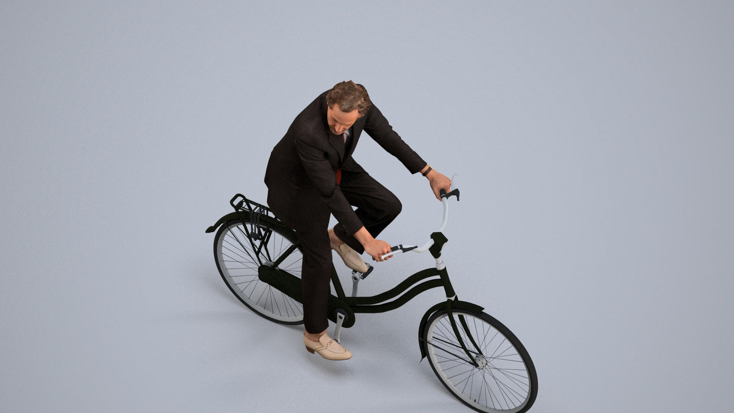 scanned 3D man business cycling, photogrammetry people for Enscape and V-Ray, back view render