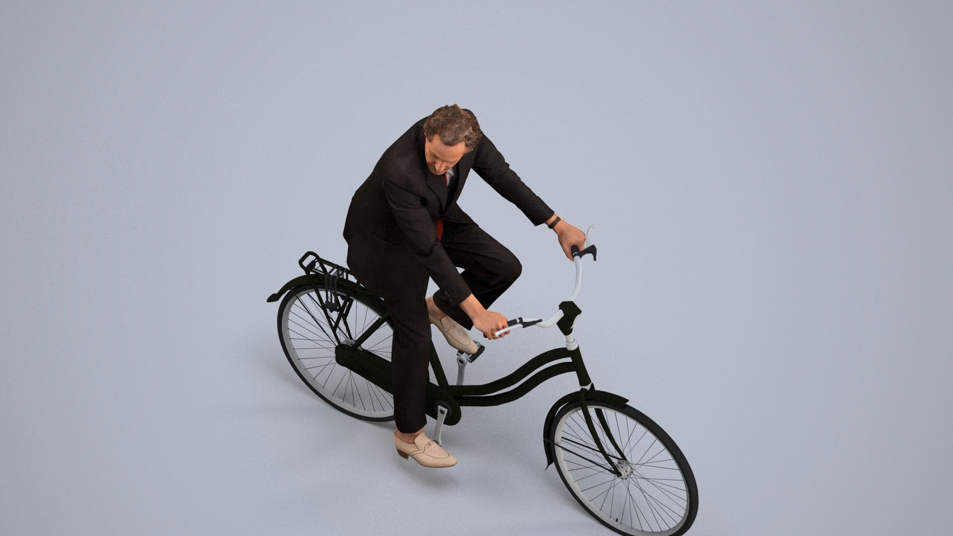 scanned 3D man business cycling, photogrammetry people for Enscape and V-Ray, back view render