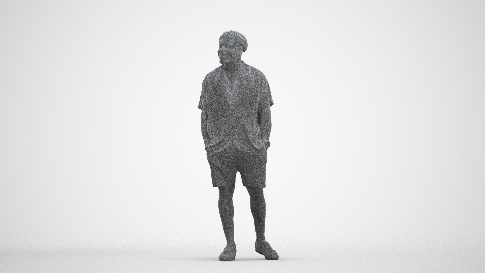 3D scanned man walking casual, photorealistic archviz people for Enscape and SketchUp, three-quarter front view render