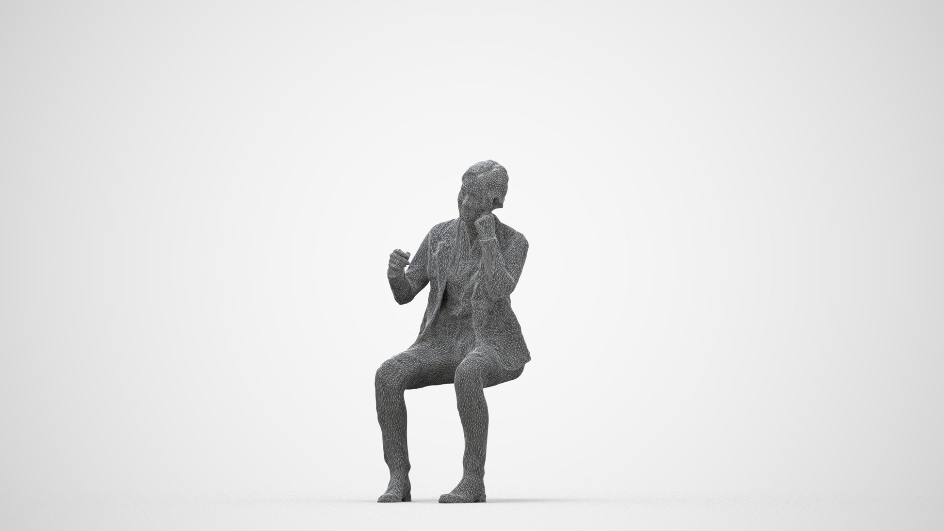 3D scanned woman business, photorealistic archviz people for Enscape and SketchUp, wireframe back view