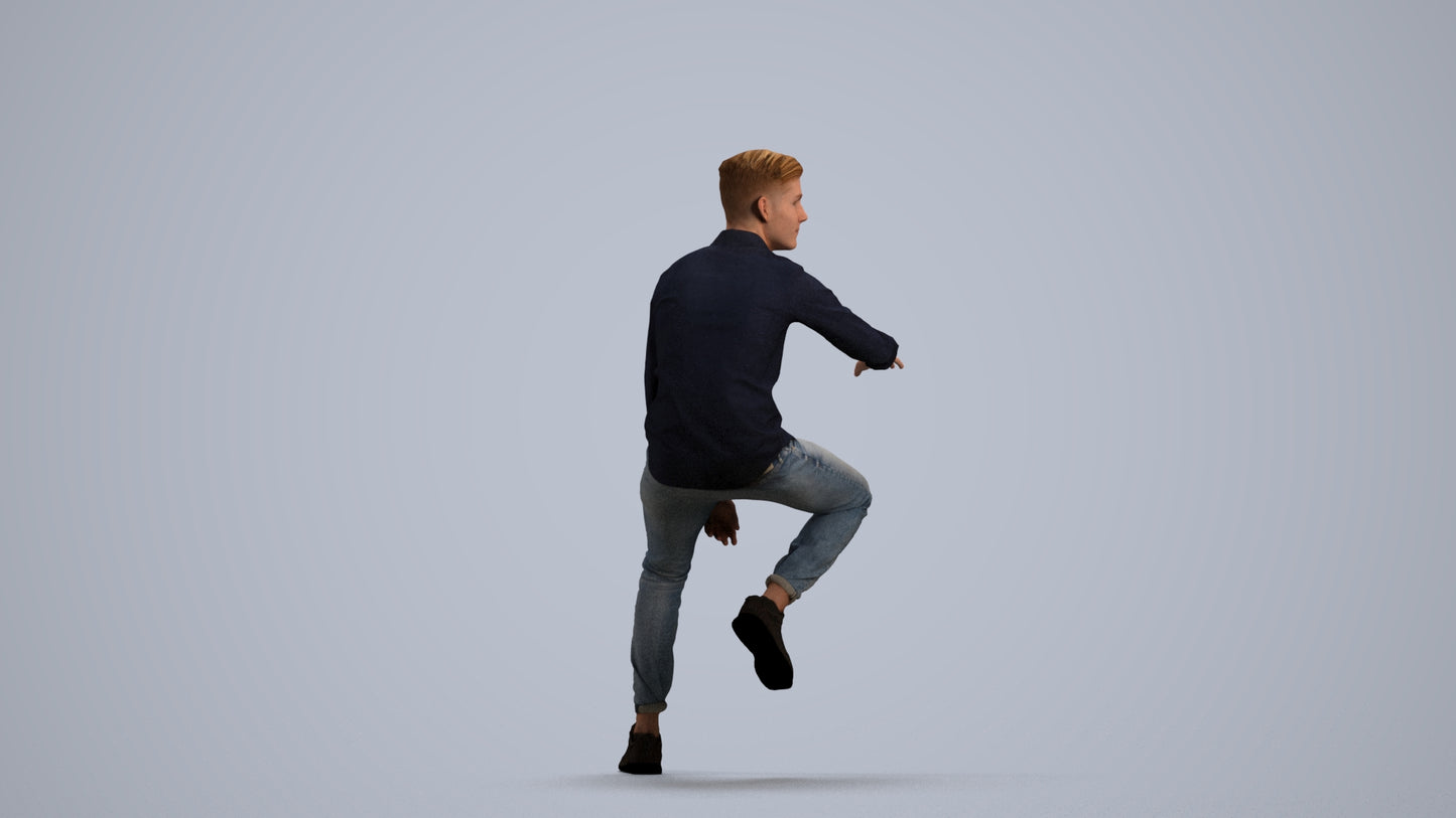 realistic 3D people man casual sitting, render-ready for V-Ray and Corona, FBX OBJ, front view render