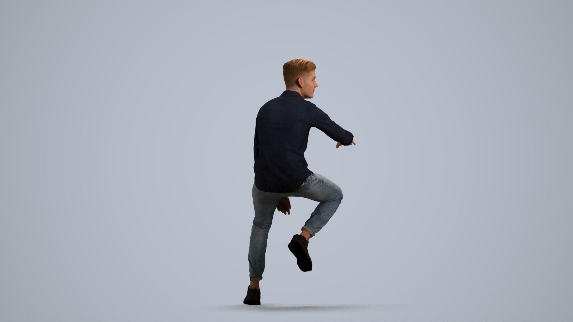 realistic 3D people man casual sitting, render-ready for V-Ray and Corona, FBX OBJ, front view render