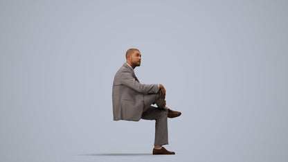 3D people model man business, scanned human for 3ds Max rendering, side view render