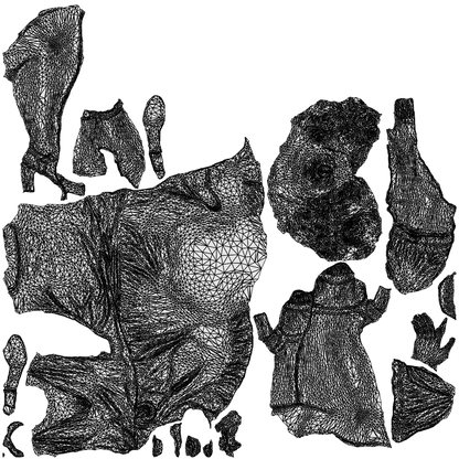 scanned 3D woman casual sitting, photogrammetry people for Enscape and V-Ray, wireframe top-down view
