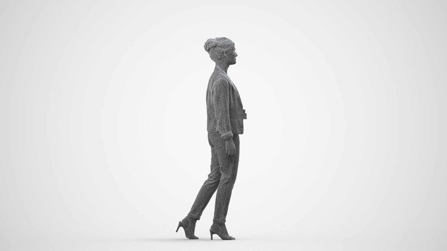 scanned 3D woman business walking, photogrammetry people for Enscape and V-Ray, wireframe side view