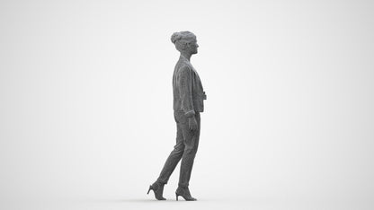 scanned 3D woman business walking, photogrammetry people for Enscape and V-Ray, wireframe side view