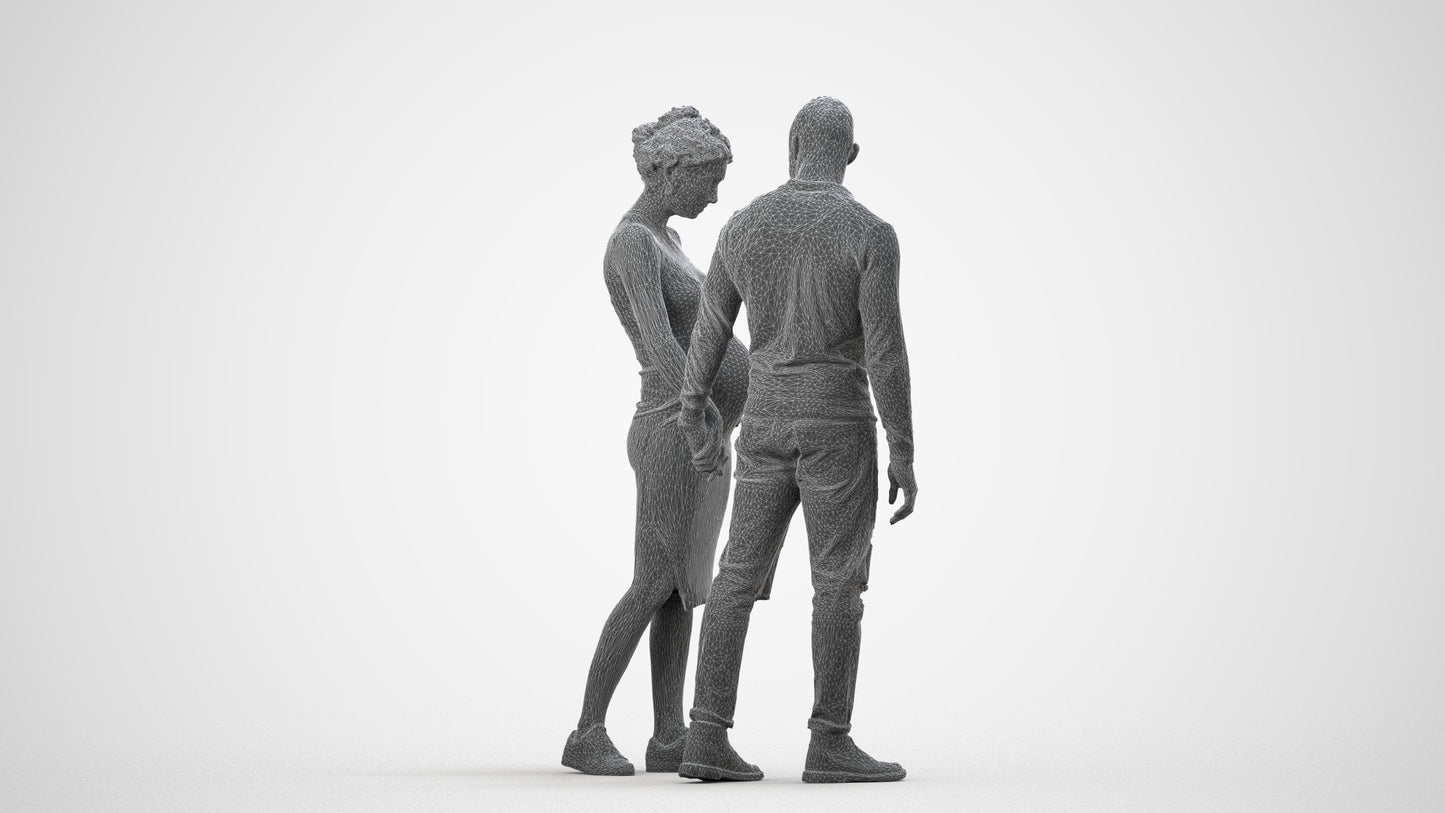 scanned 3D woman casual couple, photogrammetry people for Enscape and V-Ray, wireframe side view