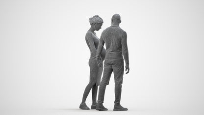 scanned 3D woman casual couple, photogrammetry people for Enscape and V-Ray, wireframe side view
