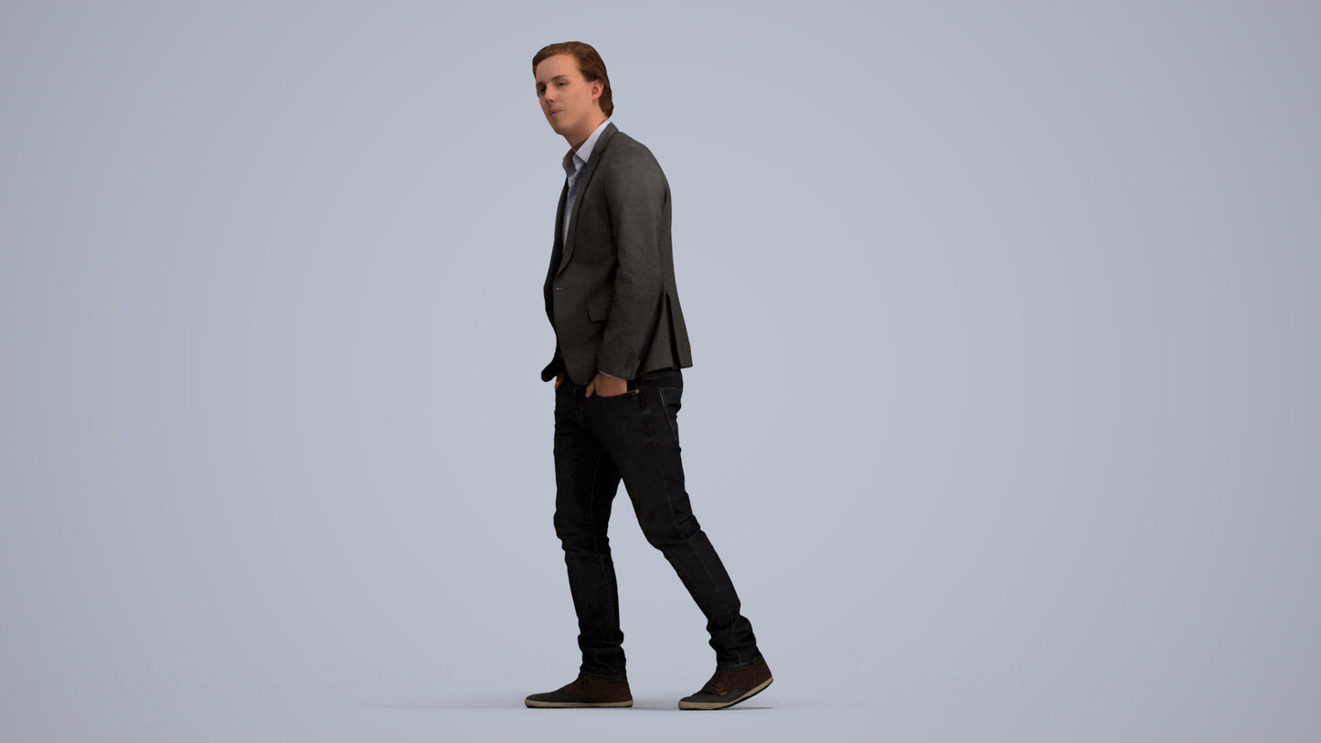 realistic 3D man business, scanned archviz people for Blender and 3ds Max, standing pose render