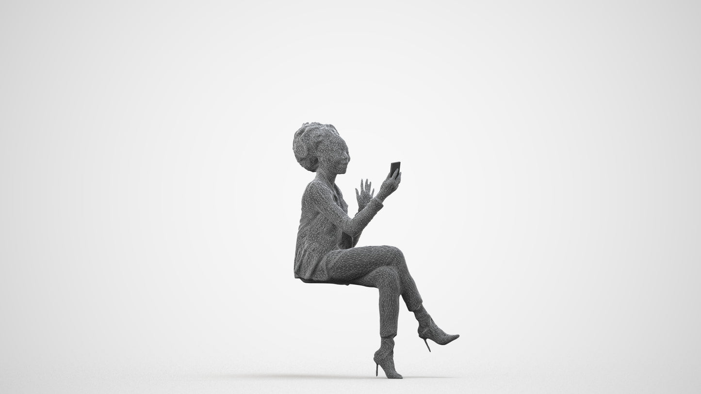 3D people model woman business, scanned human for 3ds Max rendering, wireframe side view