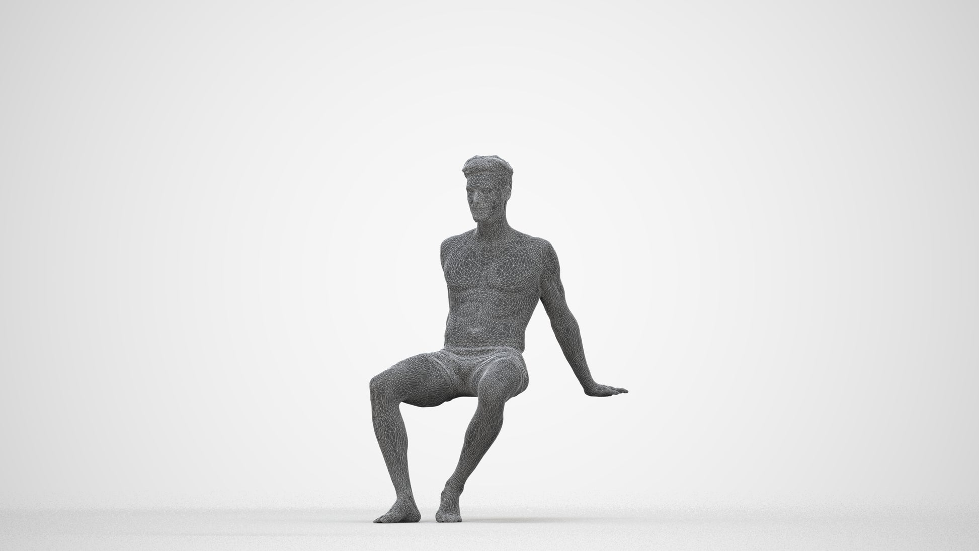 3D human model man sport pool, photogrammetry scanned person for archviz, wireframe back view