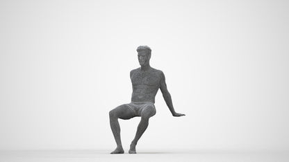 3D human model man sport pool, photogrammetry scanned person for archviz, wireframe back view