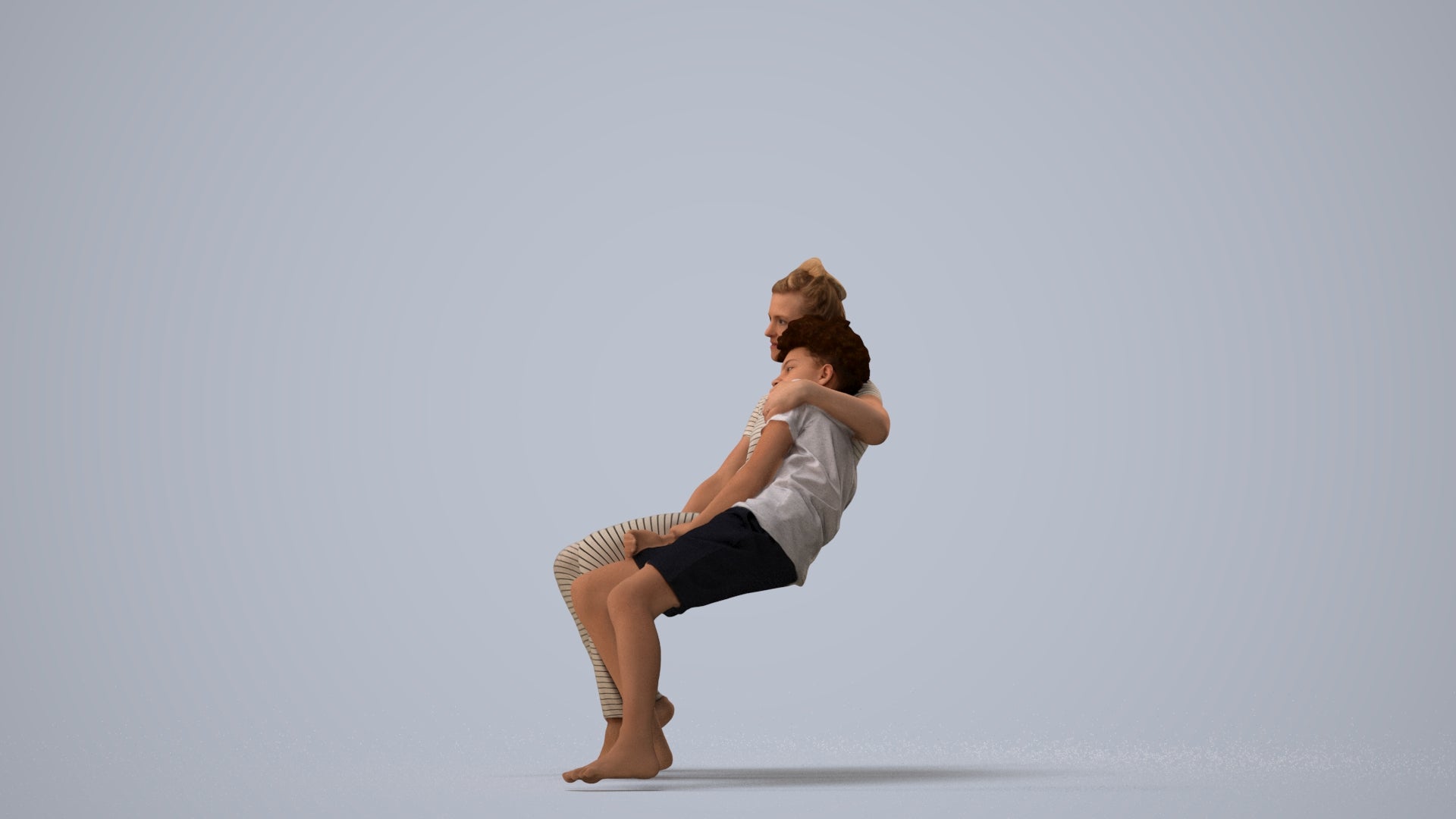 realistic 3D human girl kids, archviz people FBX OBJ for Blender, three-quarter view render