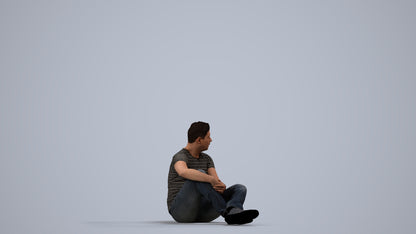3D people model man casual sitting, scanned human for 3ds Max rendering, side view render