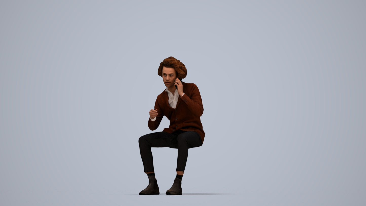 3D scanned man sitting business, photorealistic archviz people for Enscape and SketchUp, top-down view render