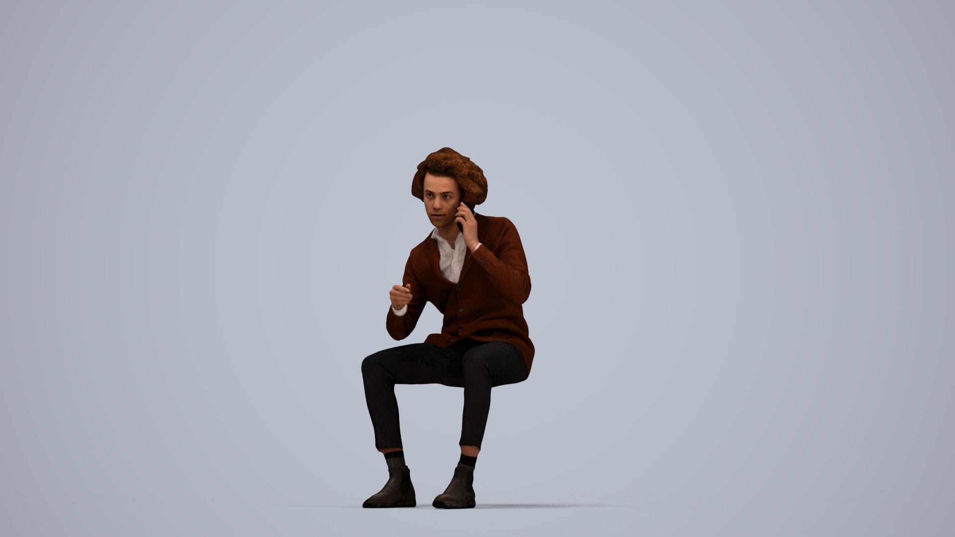 3D scanned man sitting business, photorealistic archviz people for Enscape and SketchUp, top-down view render