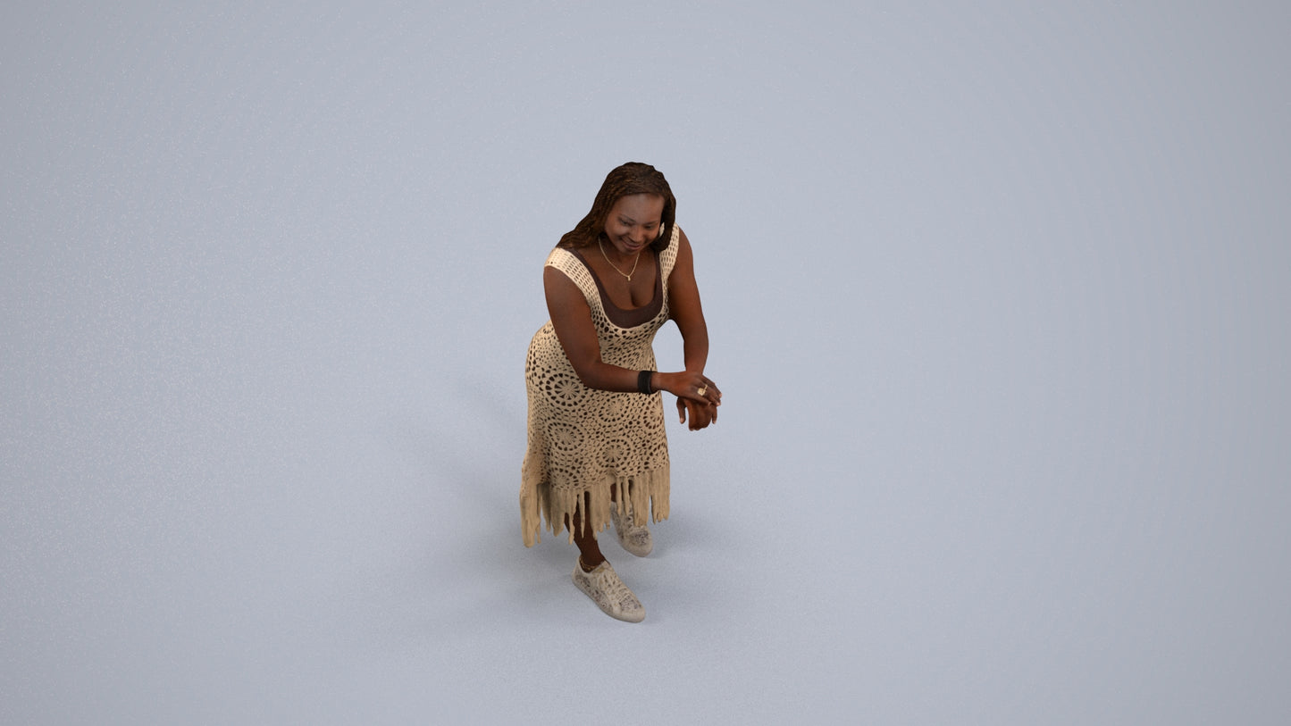 realistic 3D human woman casual standing, archviz people FBX OBJ for Blender, back view render