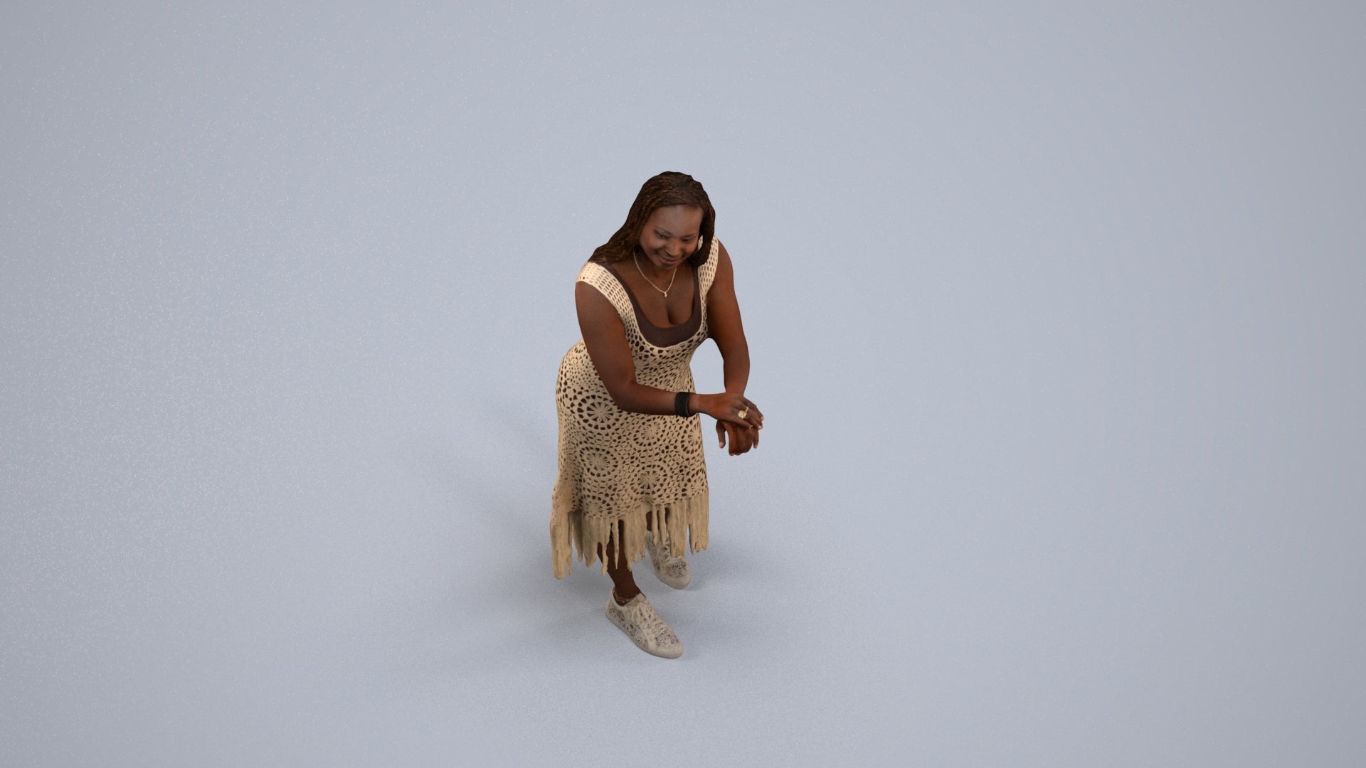 realistic 3D human woman casual standing, archviz people FBX OBJ for Blender, back view render