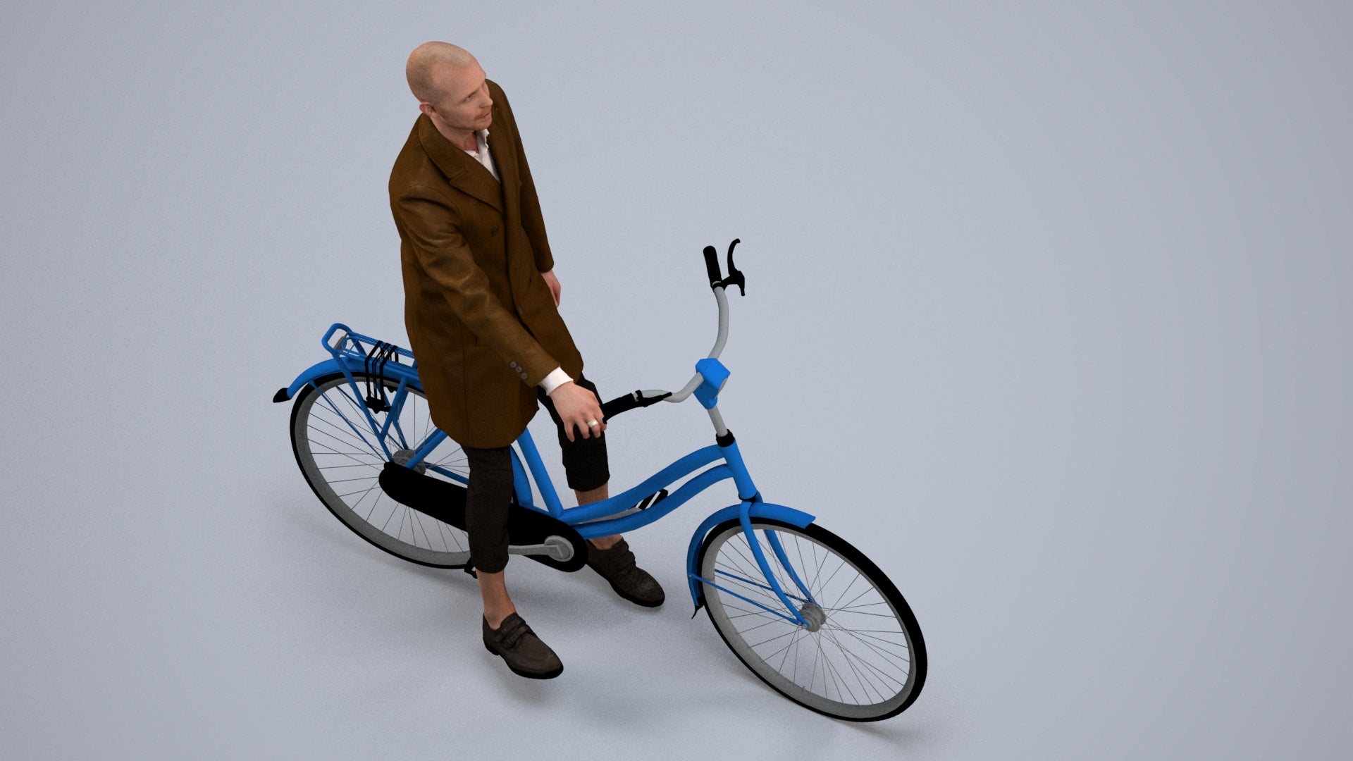 3D people model man business cycling, scanned human for 3ds Max rendering, back view render