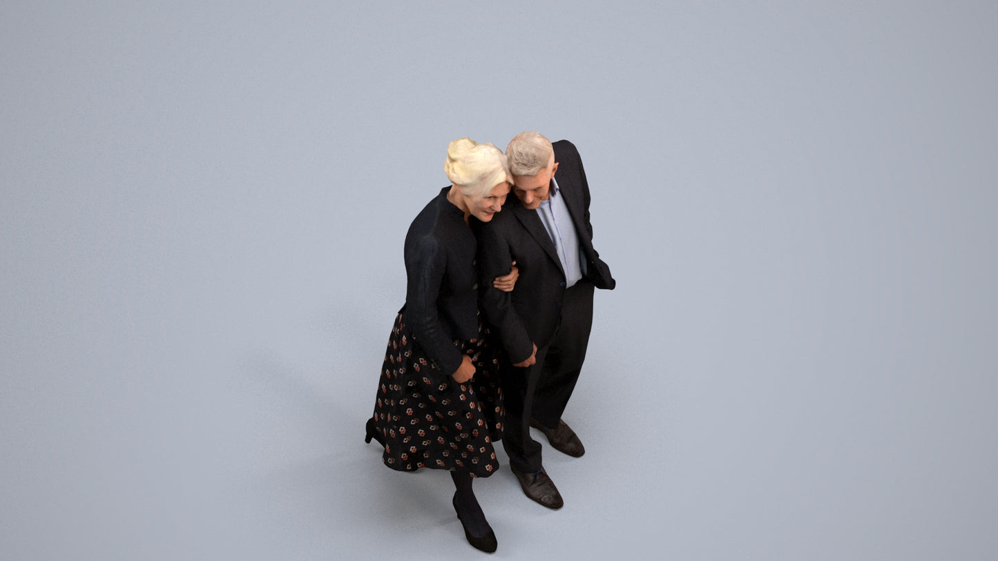 realistic 3D people senior woman formal couple, render-ready for V-Ray and Corona, FBX OBJ, back view render