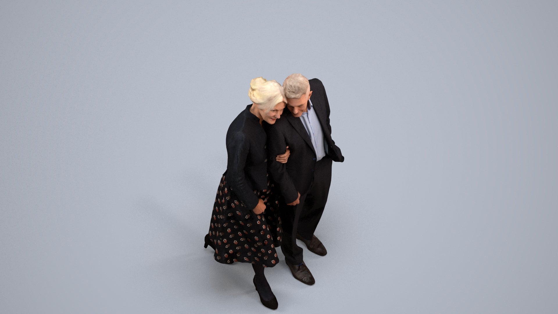realistic 3D people senior woman formal couple, render-ready for V-Ray and Corona, FBX OBJ, back view render