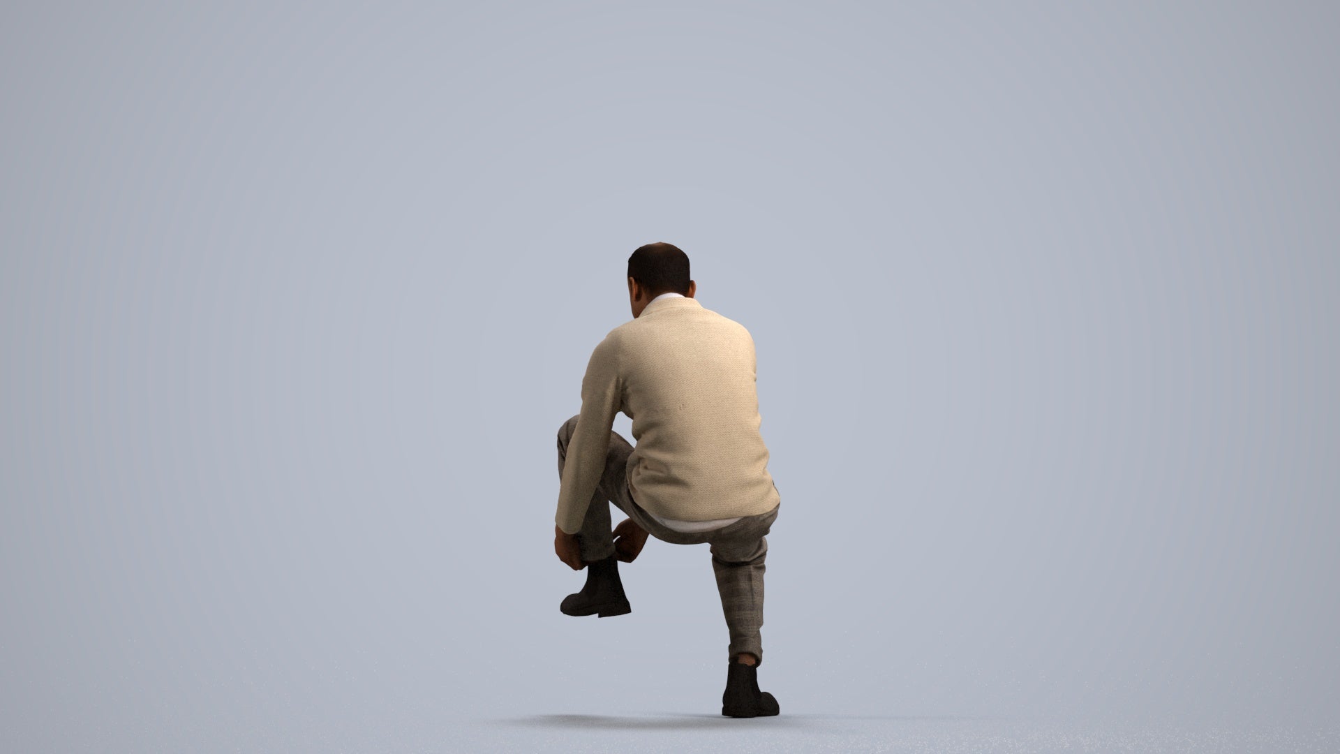 3D scanned woman sitting casual, photorealistic archviz people for Enscape and SketchUp, front view render