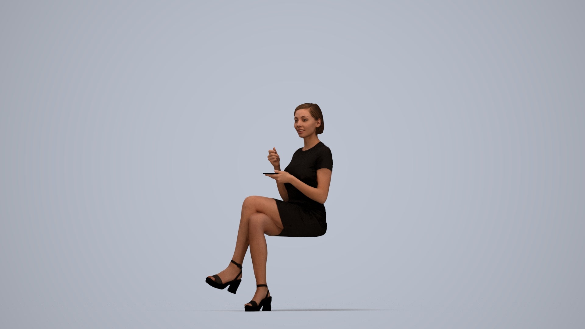 realistic 3D people woman business sitting, render-ready for V-Ray and Corona, FBX OBJ, top-down view render