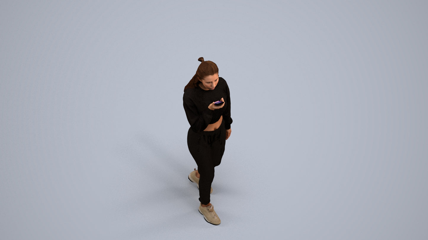 3D human model woman sport, photogrammetry scanned person for archviz, back view render