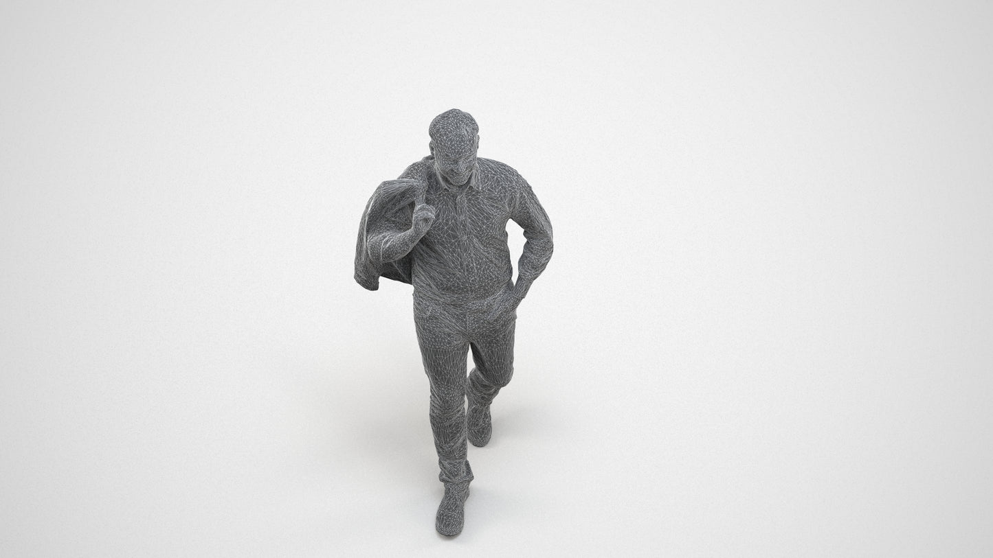 realistic 3D man business standing, scanned archviz people for Blender and 3ds Max, wireframe three-quarter view