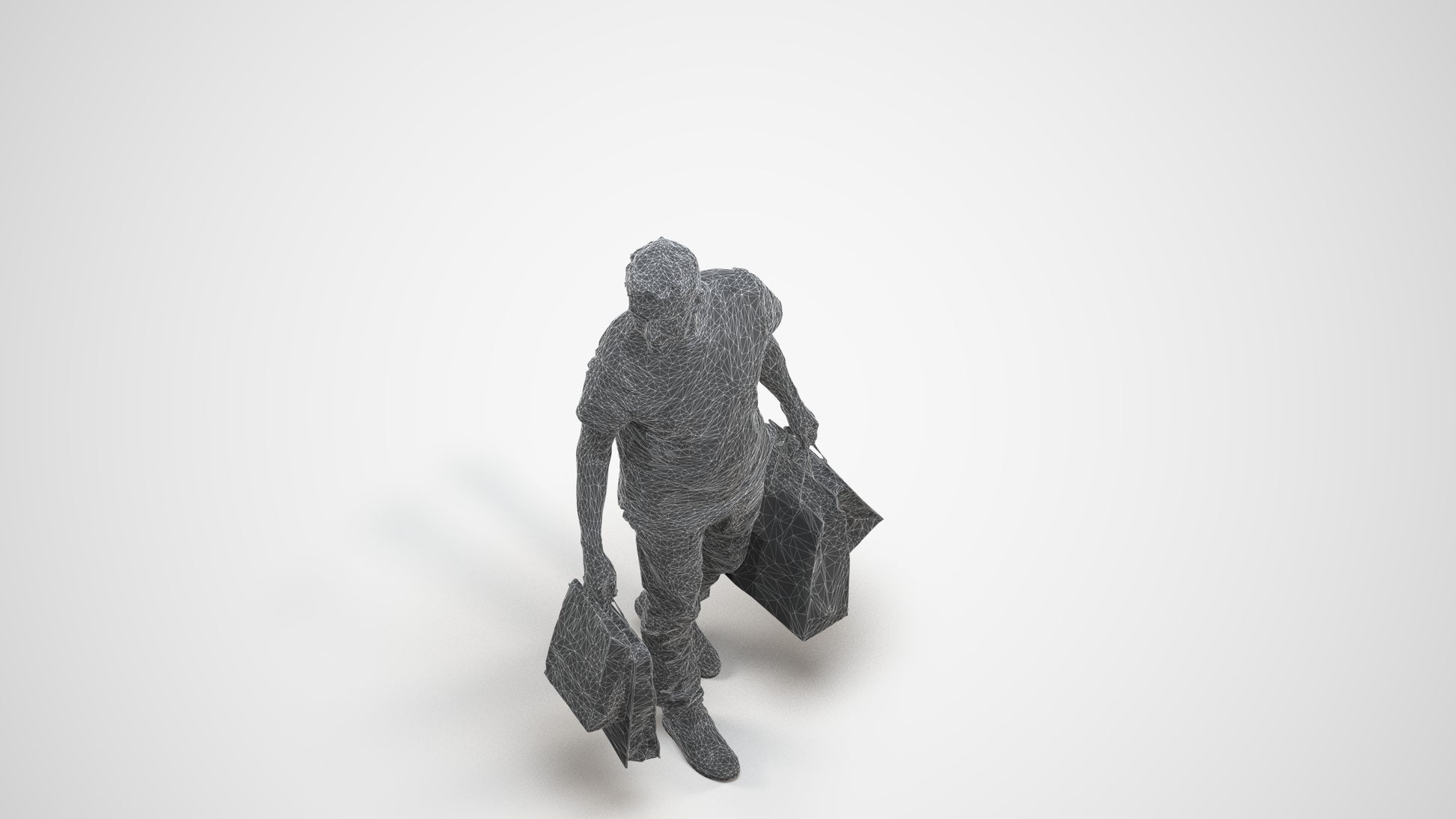 scanned 3D senior man casual shopping, photogrammetry people for Enscape and V-Ray, wireframe three-quarter view