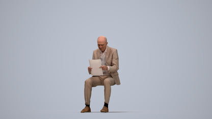 scanned 3D senior man business sitting, photogrammetry people for Enscape and V-Ray, top-down view render