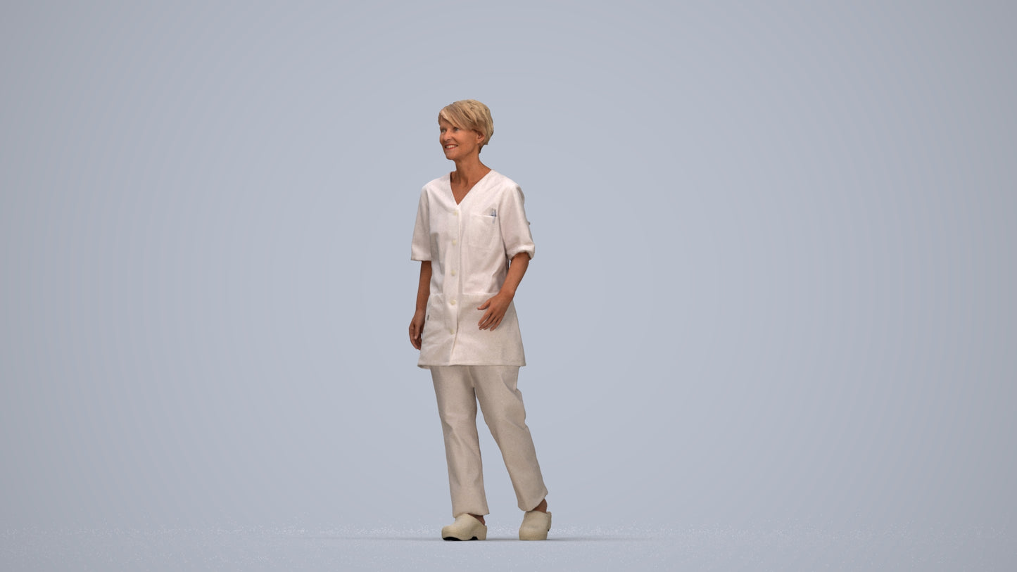 photogrammetry 3D woman standing, realistic human model archviz FBX, top-down view render