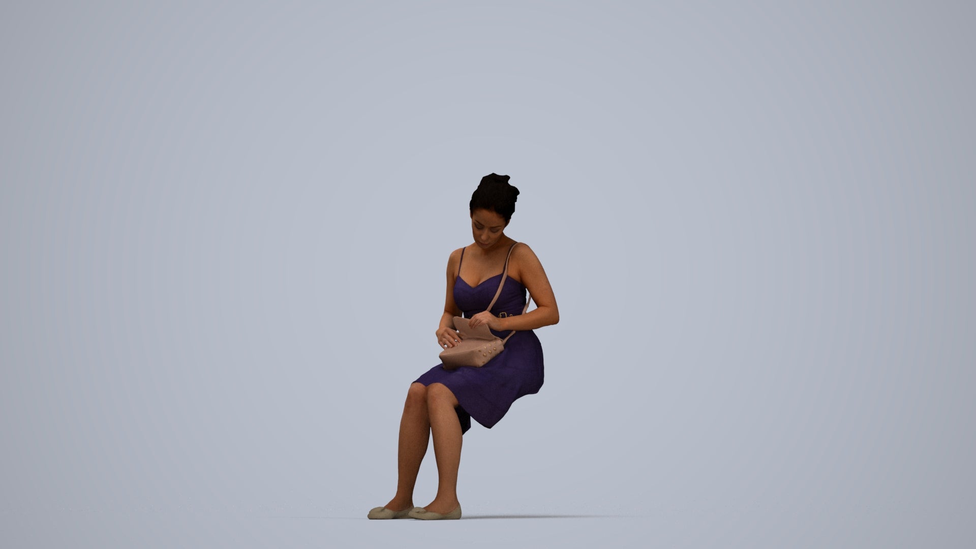 3D people model woman formal formalaffairs, scanned human for 3ds Max rendering, top-down view render