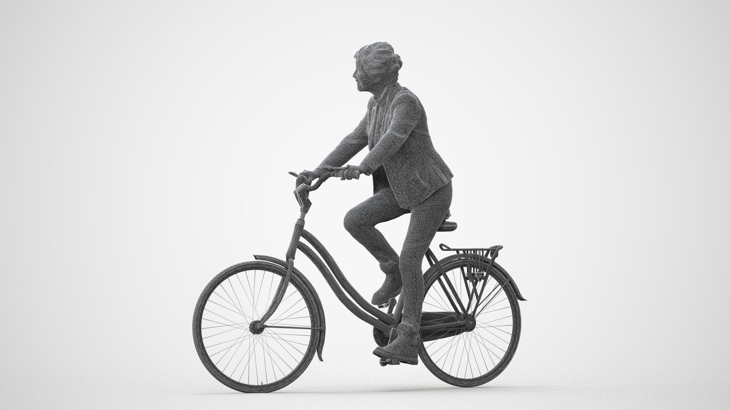 photogrammetry 3D senior woman business cycling, realistic human model archviz FBX, square thumbnail