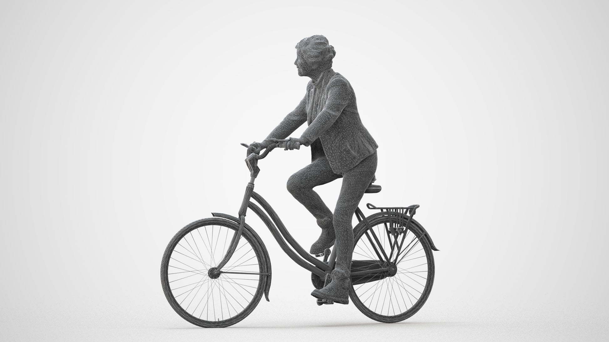 photogrammetry 3D senior woman business cycling, realistic human model archviz FBX, square thumbnail