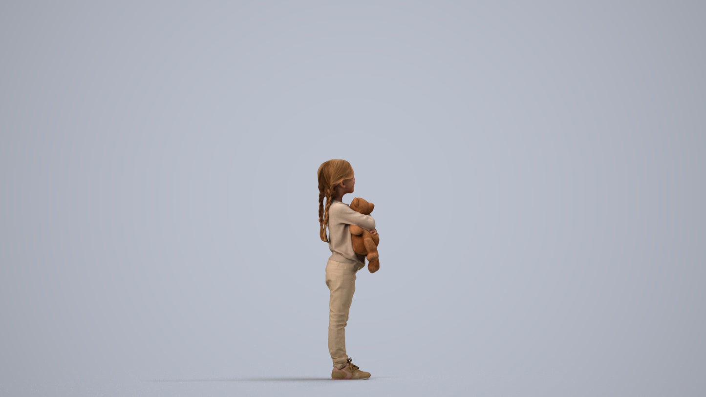 realistic 3D human girl casual standing, archviz people FBX OBJ for Blender, side view render