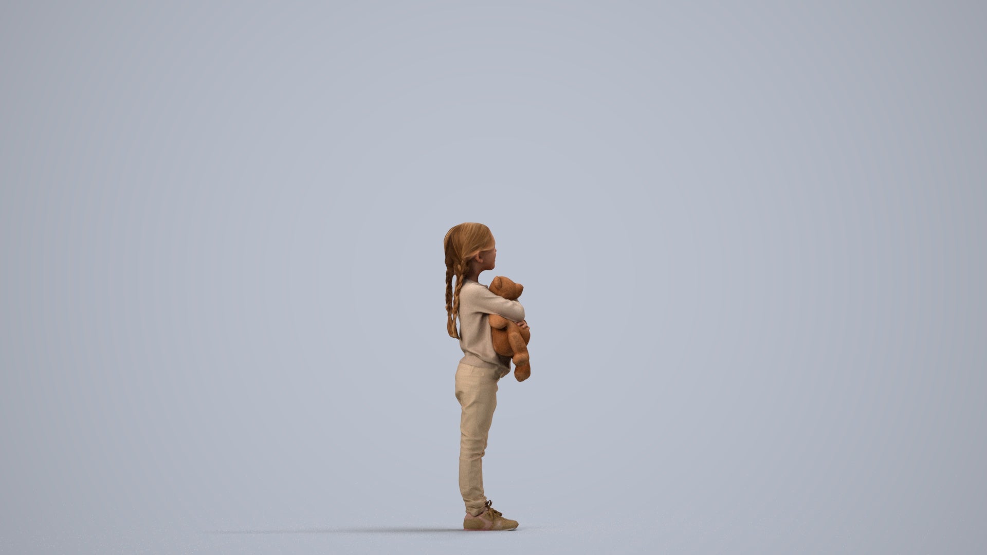 realistic 3D human girl casual standing, archviz people FBX OBJ for Blender, side view render
