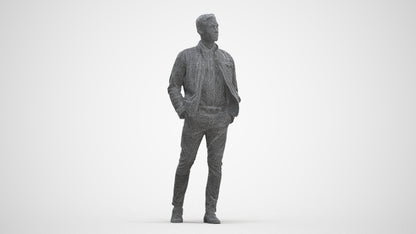 3D human model man casual walking, photogrammetry scanned person for archviz, three-quarter front view render