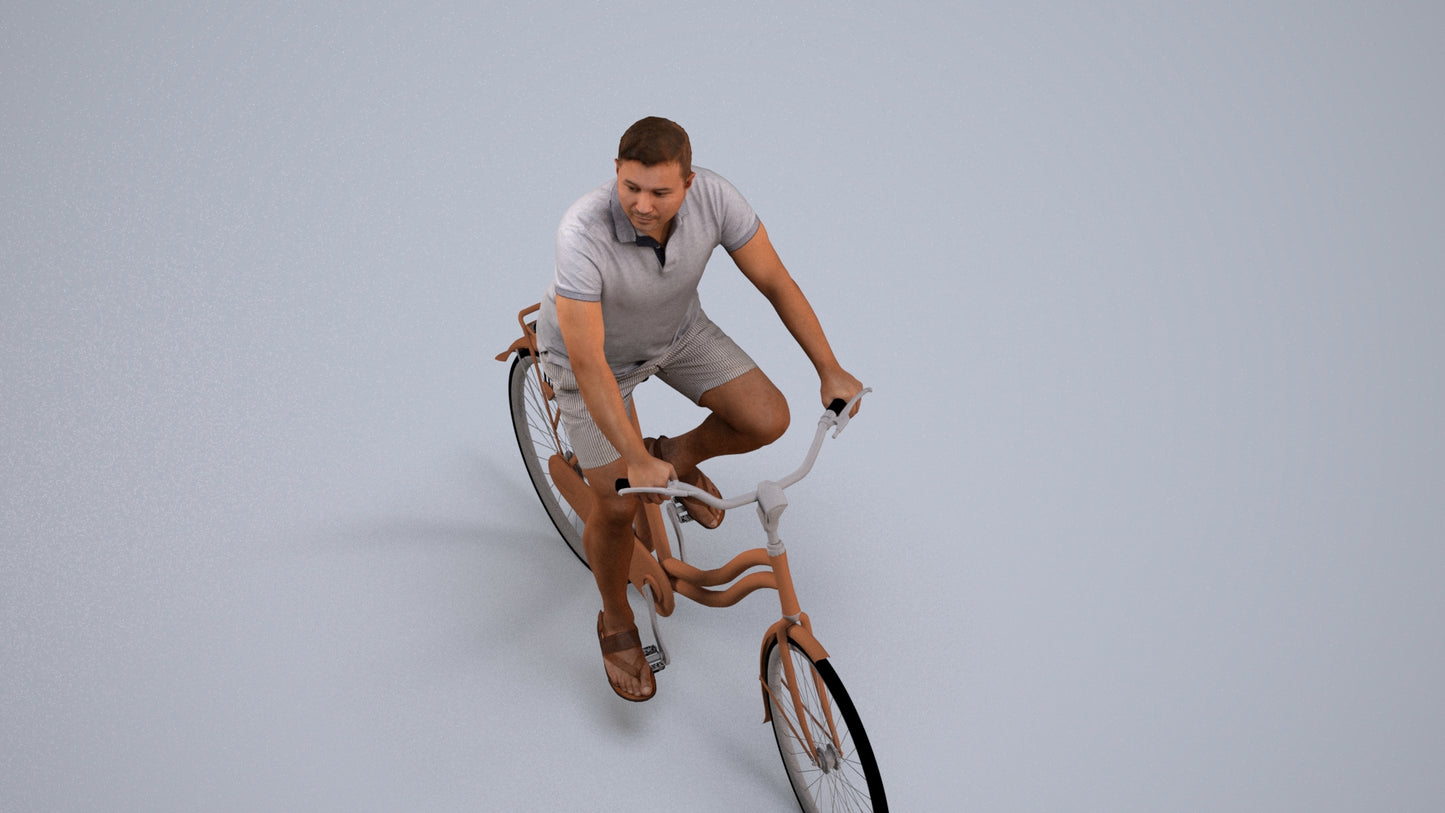 scanned 3D man casual cycling, photogrammetry people for Enscape and V-Ray, back view render