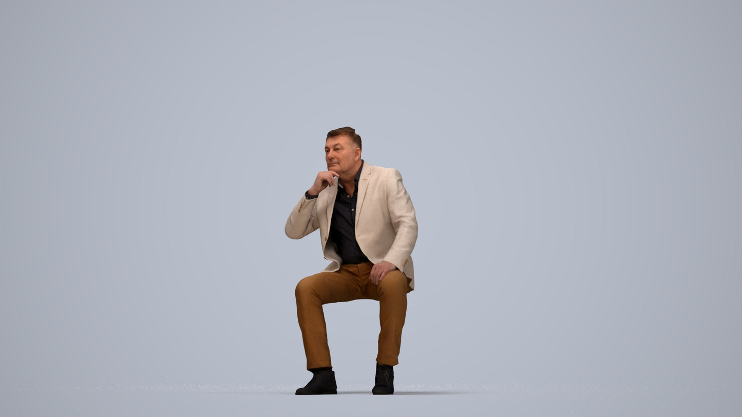 3D human model man business, photogrammetry scanned person for archviz, top-down view render
