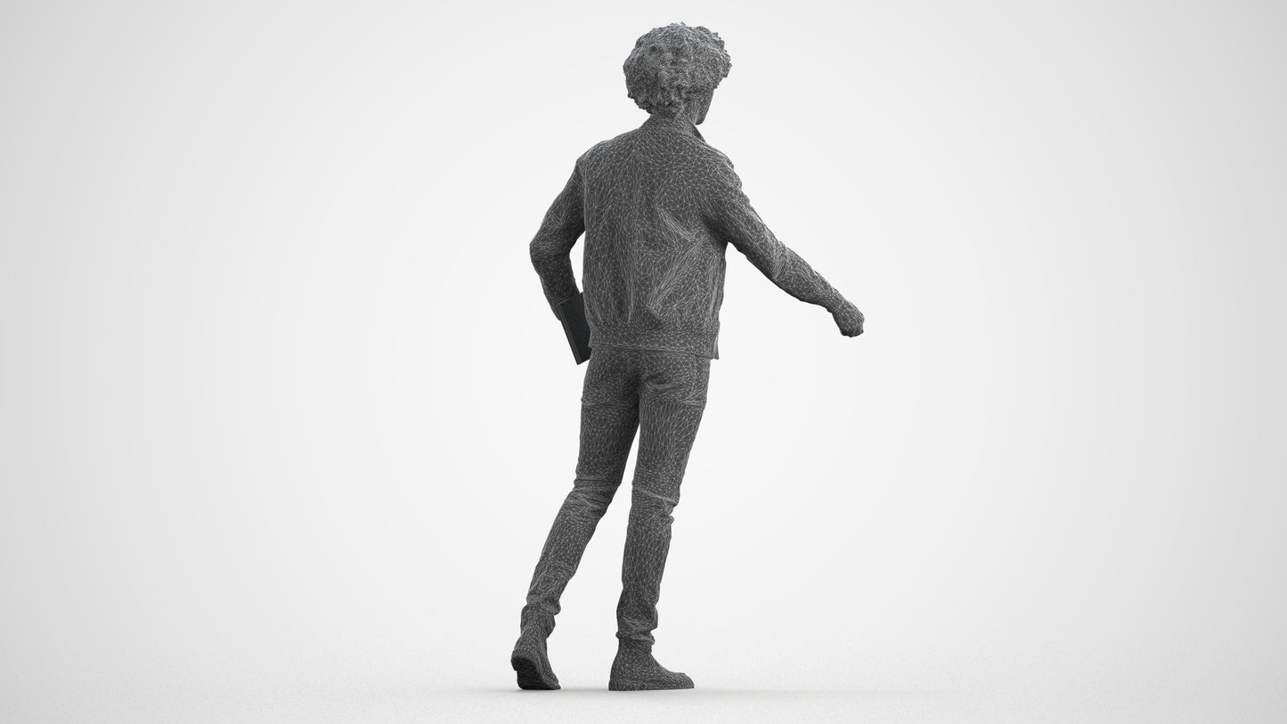 photogrammetry 3D man casual mix, realistic human model archviz FBX, wireframe front view