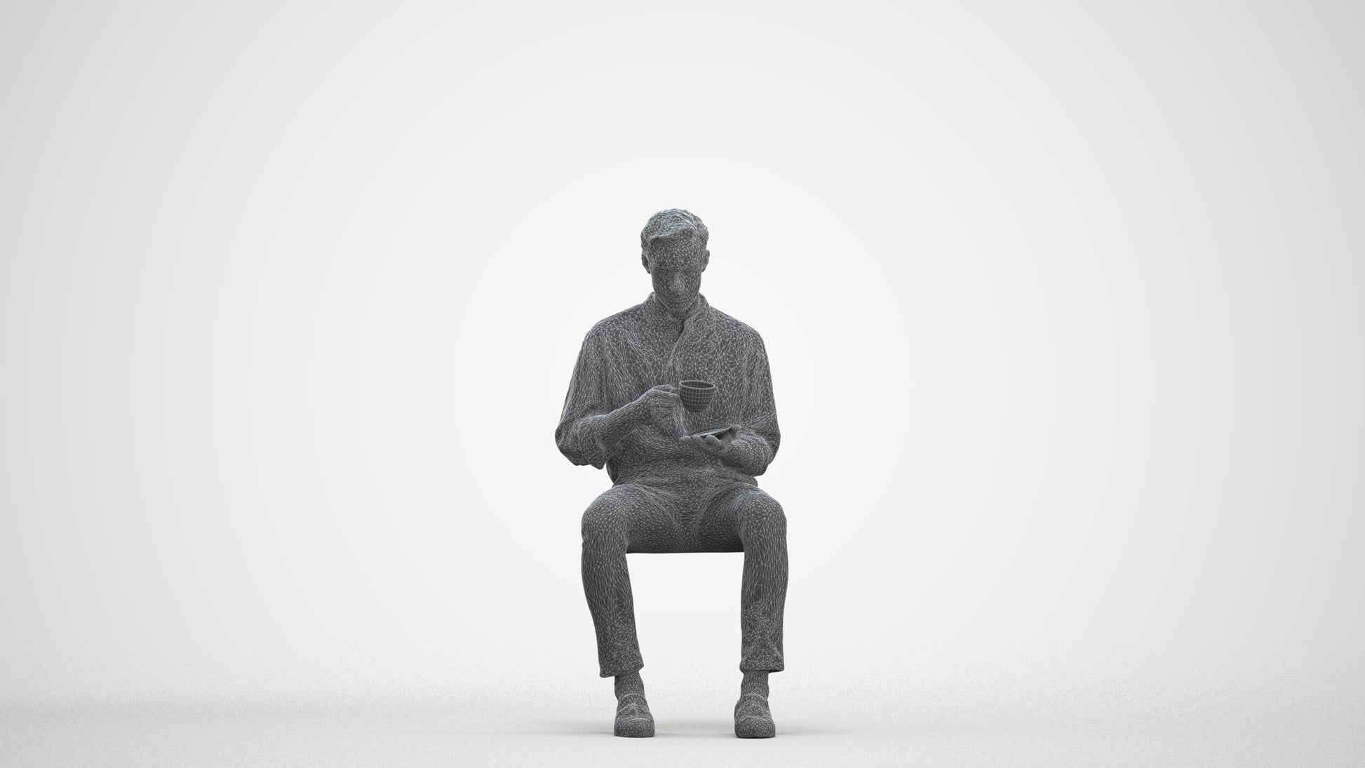 realistic 3D people man casual sitting, render-ready for V-Ray and Corona, FBX OBJ, three-quarter front view render